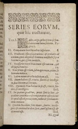 Series Eorum, quæ hic tractantur.