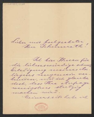 Brief an Ludwig Strecker  und B. Schott's Söhne : 08.12.1902