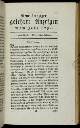 17tes Stück. Den 28sten Februar.