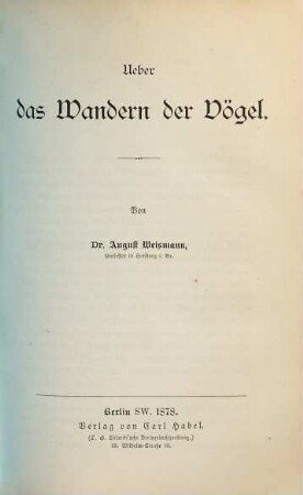 Ueber das Wandern der Vögel