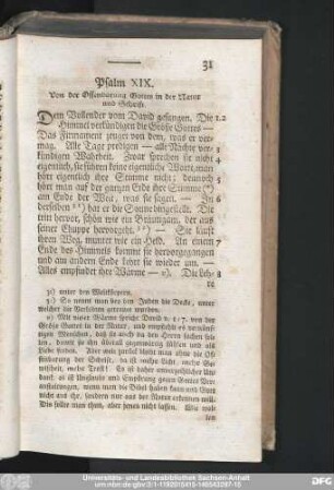 Psalm XIX. Von der Offenbarung Gottes in der Natur und Schrift.