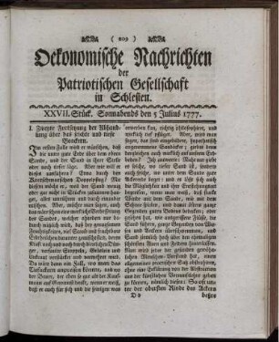 XXVII. Stück. Sonnabends den 5 Julius 1777.