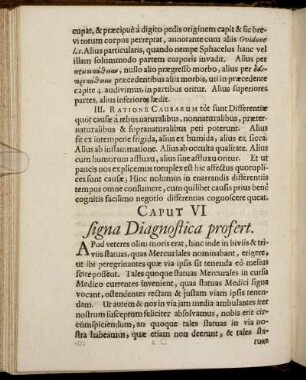 Caput VI signa Diagnostica profert.
