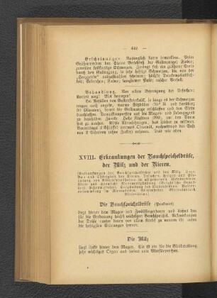 XVIII. Erkrankungen der Bauchspeicheldrüse, der Milz und der Nieren.