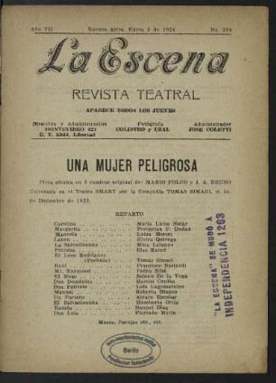 Una mujer peligrosa : pieza cómica en 3 cuadros