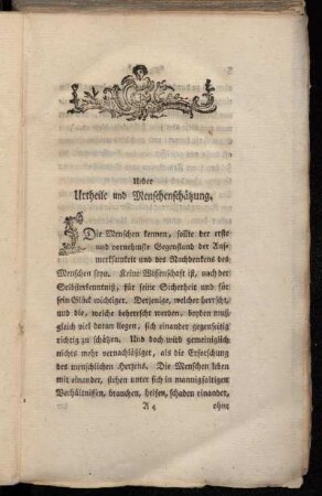 Ueber Urtheile und Menschenschätzung.