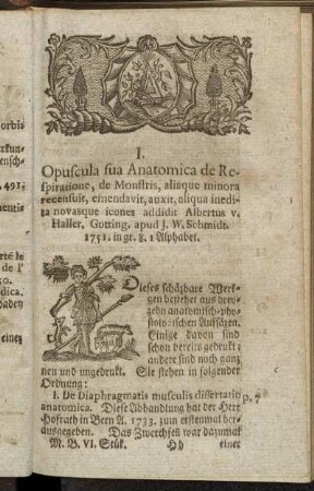 I. Opuscula sua Anatomica de Respiratione, de Monstris,[...] - II. Russell de usu aquæ Marinæ in morbis glandularum.