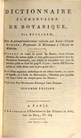 Dictionnaire élémentaire de botanique