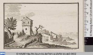 Bergige Landschaft mit Weiherhäuschen