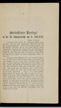 Gedächtnispredigt in der St. Johanniskirche