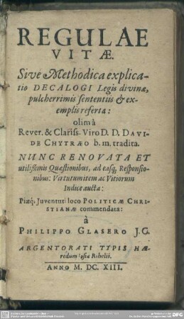 Regulae vitae, seu virtutum descriptiones in praecepta decalogi distributae