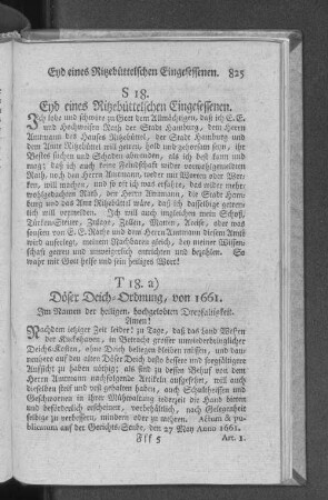 T 18. a) Döser Deich=Ordnung, von 1661.