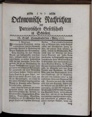 IX. Stück. Sonnabends den 1 März 1777.