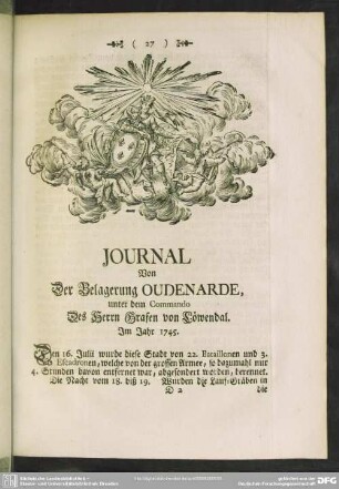 Journal Von Der Belagerung Oudenarde, unter dem Commando Des Herrn Grafen von Löwendal. Im Jahr 1745