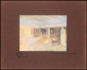 Innenraum: Perspektivische Innenansicht (aus: Moderne Bauformen. Fassaden, Interieurs, Details im Verein mit R. Beauclair, hrsg.v. M.J. Gradl, Bd. 3, 1904)