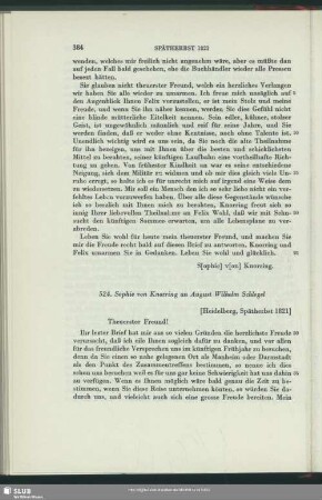 Sophie Bernhardi an August Wilhelm von Schlegel, Heidelberg, Spätherbst 1821