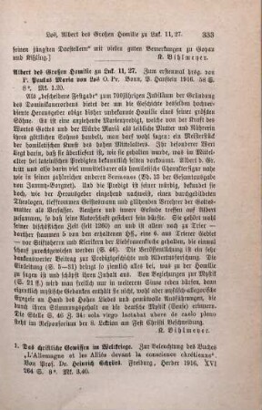 333 [Rezension] Loë, Paulus Maria von, Albert des Großen Homilie zu Luk. 11, 27