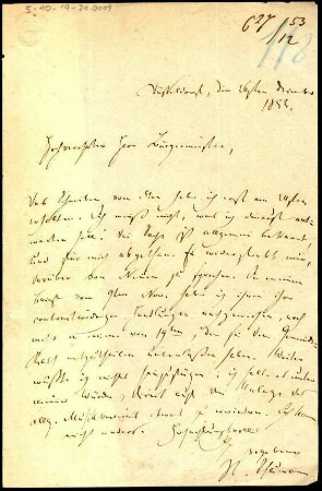 5-10-19-21.0000: Handschriften betr. Schumann, Robert; Komponist und Musikdirektor; diverse Schreiben ff.: Meinung Schumanns in Angelegenheit, den Musikverein betreffend