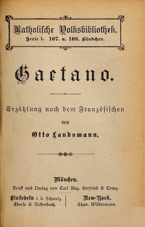 Gaetano : Erzählung nach dem Französischen