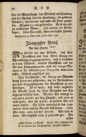 Zwanzigster - Neun und zwanzigster Brief.