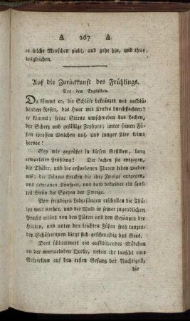 Auf die Zurückkunft des Frühlings. Aus dem Englischen