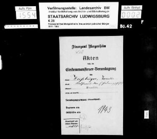 Weißburger, Jeanette; Kaufmannswitwe, Mitinhaberin der Firma Adolf & Leopold Weißburger *17.10.1876 Weißburger, Adolf; Kaufmann Wohnort: Bad Mergentheim