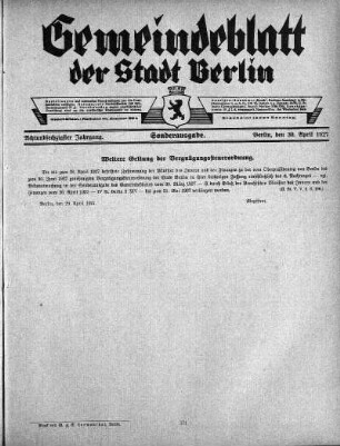 Sonderausgabe, 30. April 1927
