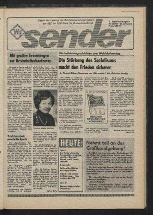 Betriebszeitung 'WF-Sender', Nr.22/1985 (1. Septemberausgabe 1985)