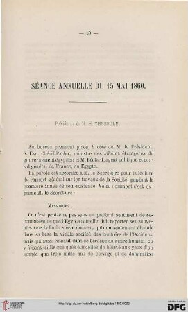 Séance annuelle du 15 mai 1860