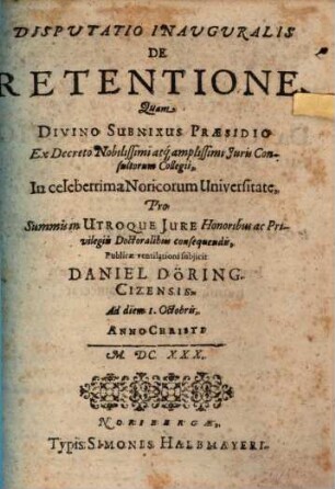 Disputatio Inauguralis De Retentione