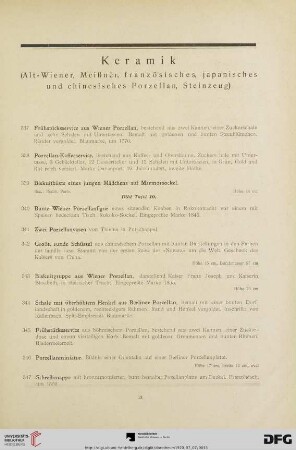 Keramik (Alt-Wiener, Meißner, französisches, japanisches und chinesisches Porzellan, Steinzeug) (Nr. 337-372)