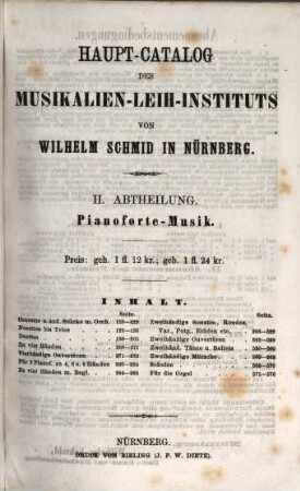 Haupt-Catalog des Musikalien-Leih-Instituts von Wilh. Schmid in Nürnberg, 2