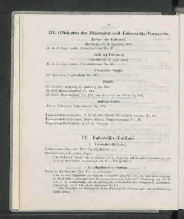 III. Officianten der Universität und Universitäts-Verwandte.
