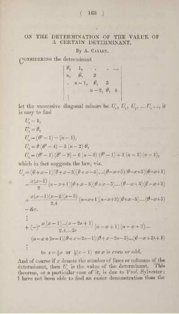 On the determination of the value of a certain determinant.