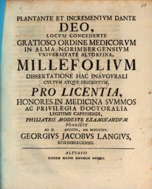 Millefolium dissertatione hac inaugurali cultum atque descriptum