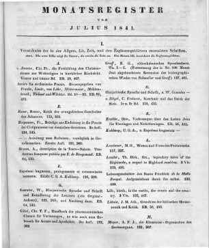 Monatsregister vom Julius