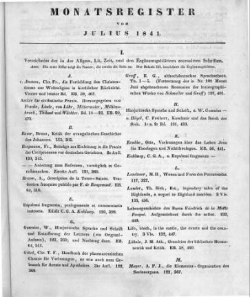 Monatsregister vom Julius