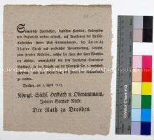 Bekanntmachung des Rats zu Dresden an alle Hausbesitzer und Hoteliers zur Meldung aller fremden Reisenden