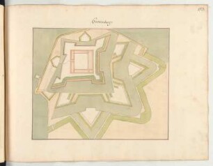 Fortifikationsplan von Kronborg Slot in Helsingør, Dänemark, Handzeichnung, vor 1695 : Cronenburg / [Johann George Starck]. - [S.l., S.a.]. - 1 Plan : Handzeichng. ; 38 x 31 cm