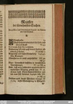 Register der fürnehmsten Sachen.