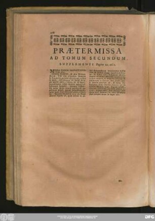 Praetermissa Ad Tomum Secundum Supplementi Pagina 22. col. I.
