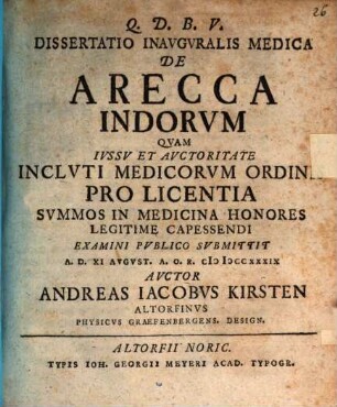Dissertatio Inauguralis Medica De Arecca Indorum