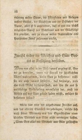 Zweifel wider die Weisheit und Güte Gottes in Auflösung derselben