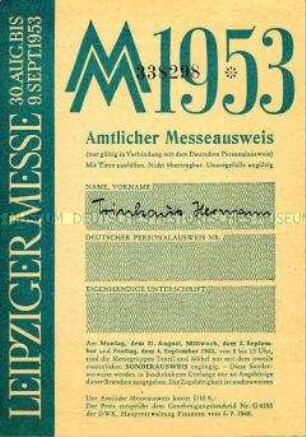Messeausweis von Hermann Trinkaus - Familienkonvolut