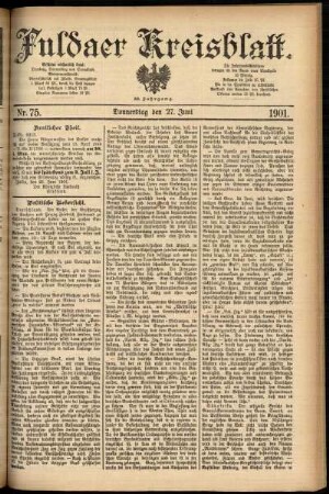 Erste Ausgabe vom Donnerstag, den 27. Juni 1901.