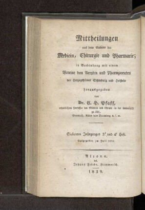 Siebenten Jahrganges 3. und 4. Heft. Ausgegeben im Juli 1839. - Fünten Jahrganges 3. und 4. Heft. Ausgegeben im Juli 1839.