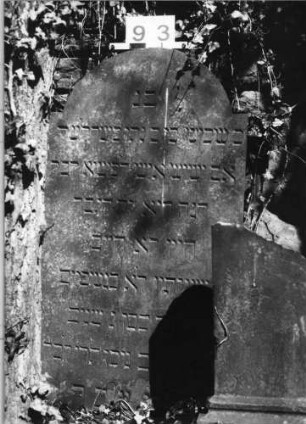 Grabstein 93 (Index: 99629594) Material: Sandstein Zustand: gut Maße HxBxT: 111x60x7 cm Beschreibung: Stele mit eingezogenem Rundbogenabschluß: Grabstein 93 (1)