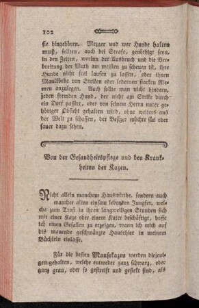 Von der Gesundheitspflege und den Krankheiten der Kazen.