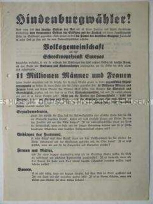 Propagandaflugblatt der NSDAP mit dem Aufruf zur Wahl Adolf Hitlers zum Reichspräsidenten