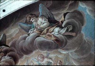 Engelgruppen auf Wolken in Erwartung des Heiligen Geistes